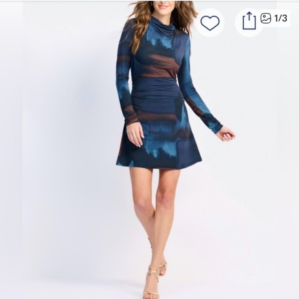 Michael Stars Blue and Brown Long Sleeve Dress